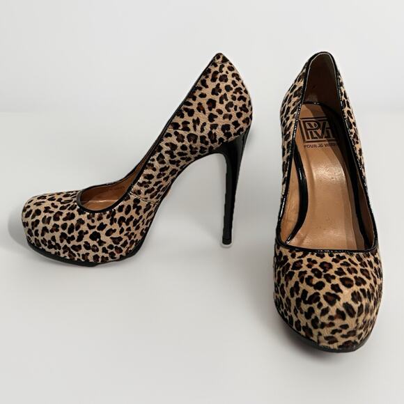 Pour La Victoire Size 6 Leopard Print Platform Pumps Ivette Pony Hair Stiletto - Picture 1 of 10